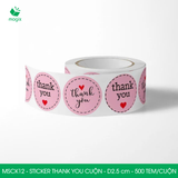  MSCK12 - Cuộn Sticker Thank You tròn - Nhiều thiết kế - 2.5cm - [500 tem/cuộn] 