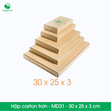  MD31 - 30x25x3 cm - Thùng hộp carton - Hộp dẹt trơn đóng hàng 