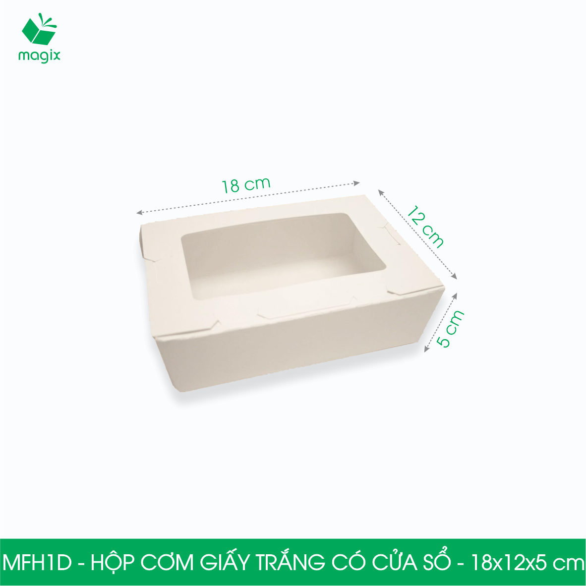  MFH1D - Hộp giấy trắng đựng đồ ăn có cửa sổ- 18x12x5 cm 