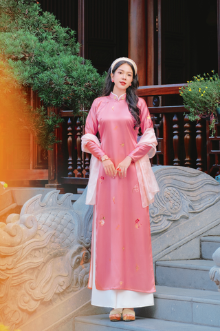 Áo dài tay chẽn Ỷ Xuân Phong - Hồng vỏ đỗ