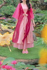 Áo khoác tứ thân Xuân Huyên - Hồng sen