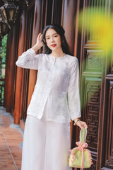Áo bà ba lụa tơ tằm Phượng Liên - Trắng
