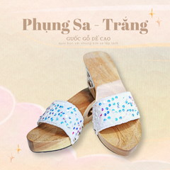 Guốc gỗ Đế cao quai nhung kim sa Phụng Sa