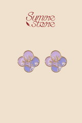 Hoa tai D1906 Hoa 4 cánh tím chui hạt ngọc