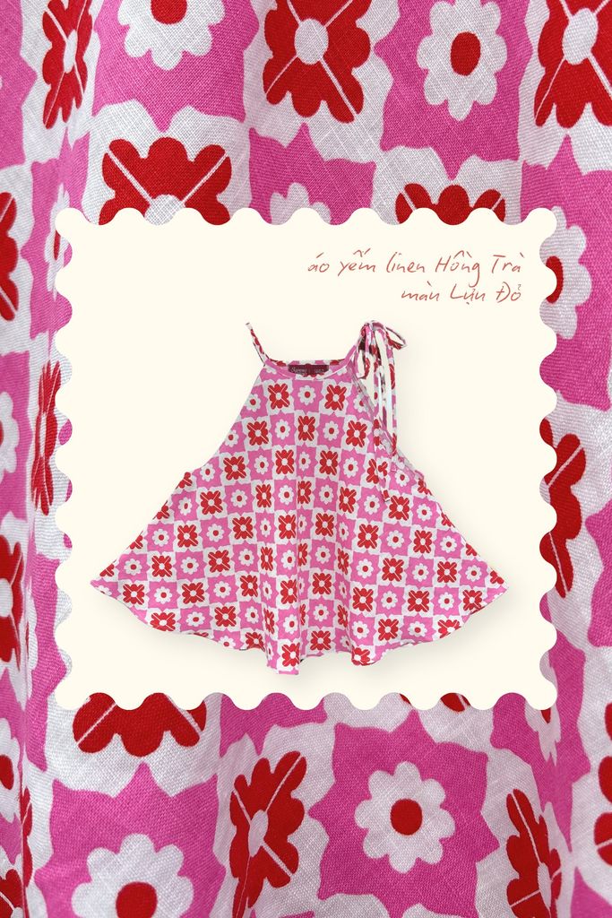 Áo yếm linen Hồng trà - Lựu đỏ