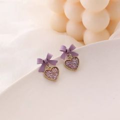 Hoa tai D1603 Nơ hồng tím trái tim