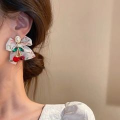 Hoa tai D1803 Cherry nơ hoa
