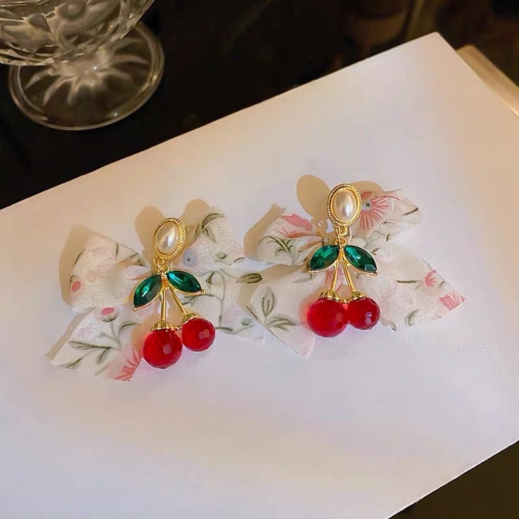 Hoa tai D1803 Cherry nơ hoa