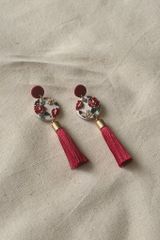 Hoa tai DN146 Đất nung mẫu đơn đỏ tua rua