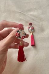 Hoa tai DN146 Đất nung mẫu đơn đỏ tua rua