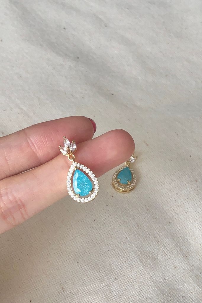 Hoa tai D2019 Hoa tai đá bầu dục xanh biển