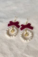 Hoa tai D2017 Hoa tai nơ đỏ đô vòng ngọc