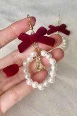 Hoa tai D2017 Hoa tai nơ đỏ đô vòng ngọc