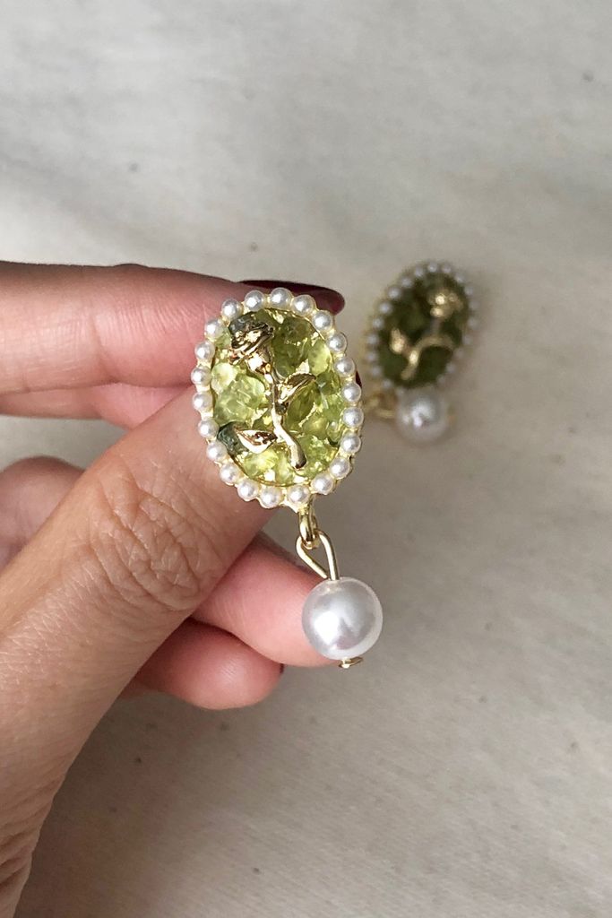 Hoa tai D2013 Hoa tai hoa hồng vintage xanh lá