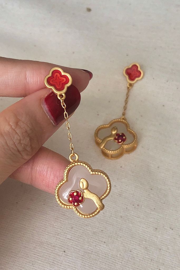 Hoa tai D2027 Hoa tai vintage nụ hoa đỏ