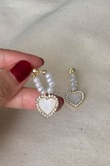 Hoa tai D2005 Hoa tai dây ngọc phối tim trắng