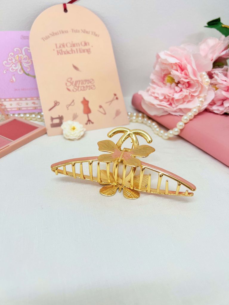 Kẹp tóc KE-011 kim loại cánh bướm ánh hồng