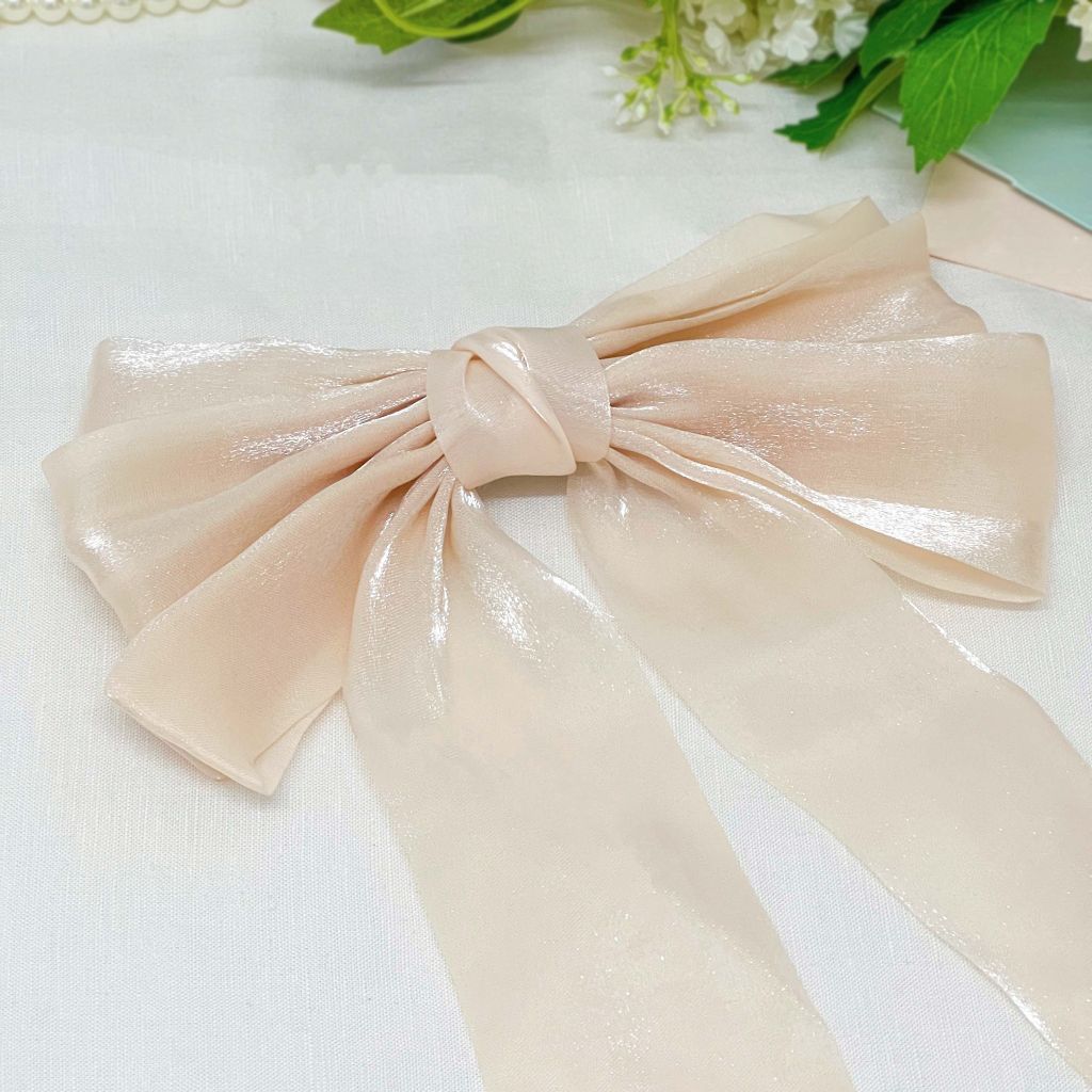 Kẹp tóc KE-042 nơ ba tầng organza kem nhạt