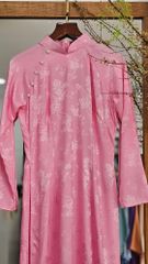 Áo dài Truyền thống Gấm Khuê Gia - Hồng dệt nhành mai