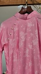 Áo dài Truyền thống Gấm Khuê Gia - Hồng dệt nhành mai