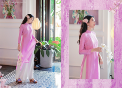 Áo dài lụa tơ tằm Dáng suôn Phúc Thọ - Tím phong lan