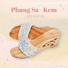 Guốc gỗ Đế cao quai nhung kim sa Phụng Sa