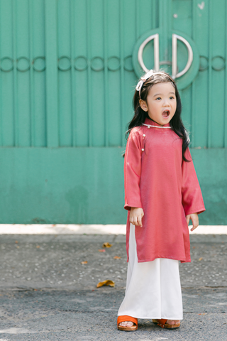 Áo dài Dáng xưa Yên Phụng BÉ - Hồng đậm