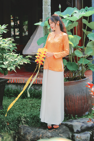 Áo bà ba lụa tơ tằm Phượng Liên - Cam mơ