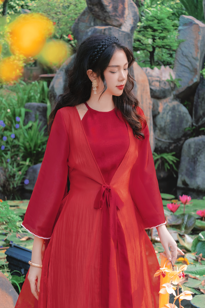 Áo khoác tứ thân Xuân Huyên - Đỏ