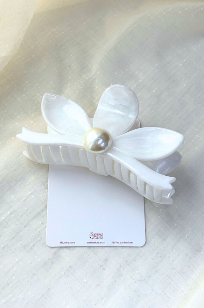Kẹp tóc KE-084 hoa 3 cánh lớn hạt ngọc trai - trắng