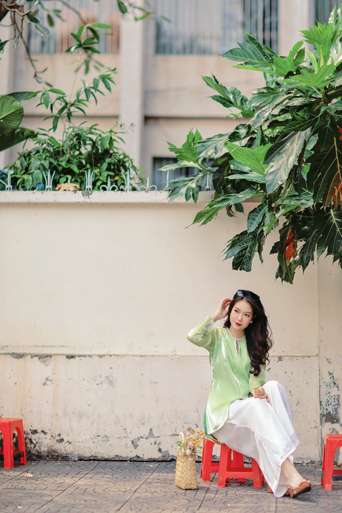 Áo bà ba Cách tân Út Xinh - Xanh cốm