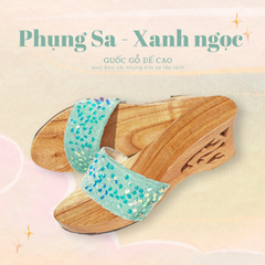 Guốc gỗ Đế cao quai nhung kim sa Phụng Sa