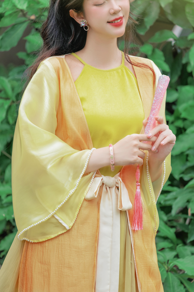 Đầm cổ yếm Xuân Nhạn - Rêu tơ thêu hoa