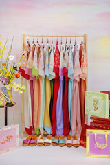 Áo dài Phương Hoa Xuân - Tím nhạt hoa vàng
