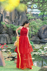 Đầm cổ yếm Xuân Nhạn - Đỏ thêu nhành mai