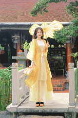 Đầm cổ yếm Xuân Nhạn - Kem tơ nhung