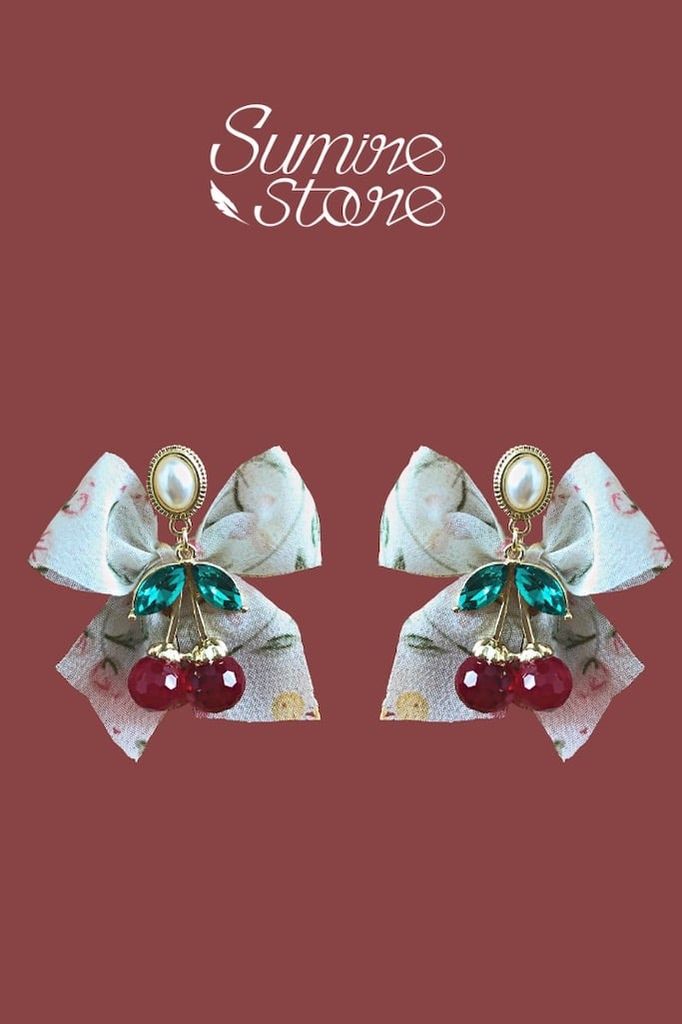 Hoa tai D1803 Cherry nơ hoa