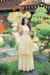 Đầm cổ yếm Xuân Nhạn - Kem tơ nhung