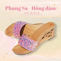 Guốc gỗ Đế cao quai nhung kim sa Phụng Sa