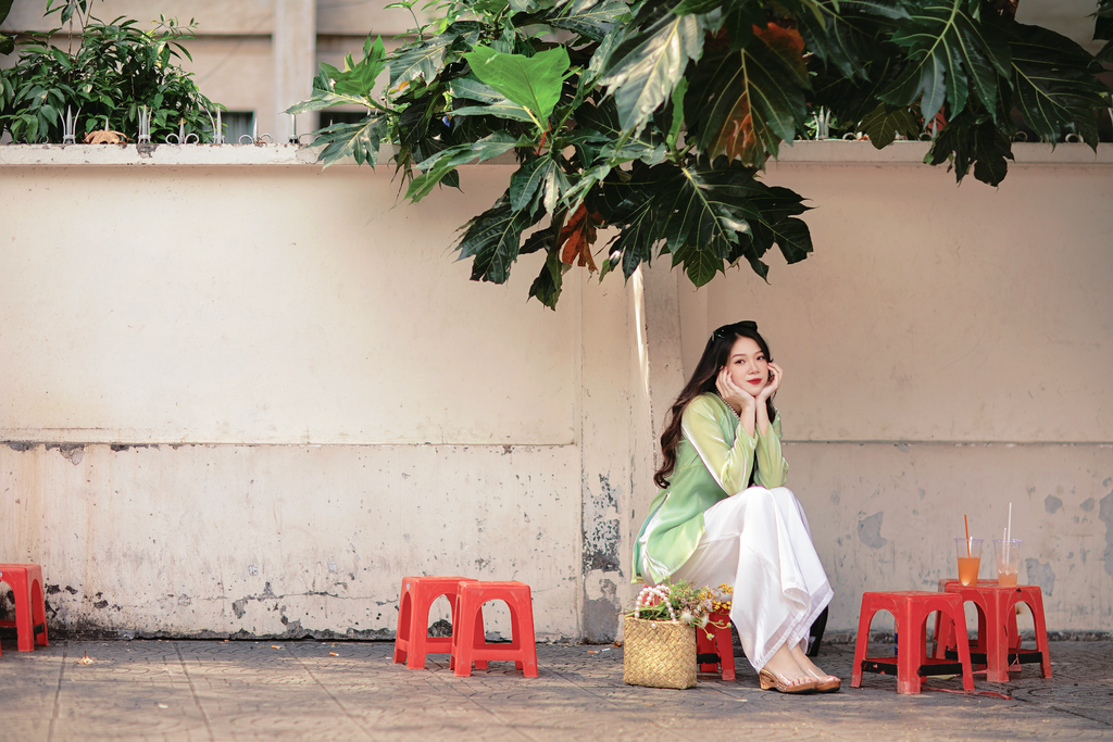 Áo bà ba Cách tân Út Xinh - Xanh cốm