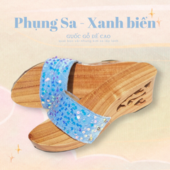 Guốc gỗ Đế cao quai nhung kim sa Phụng Sa