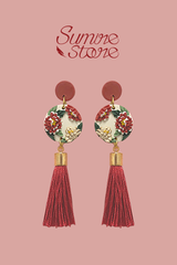 Hoa tai DN146 Đất nung mẫu đơn đỏ tua rua