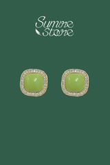 Hoa tai D1916 Đá vuông xanh lá retro