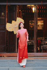 Áo dài tay chẽn Ỷ Xuân Phong - Chuyển màu hồng đỏ