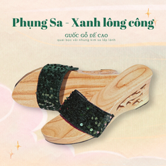 Guốc gỗ Đế cao quai nhung kim sa Phụng Sa