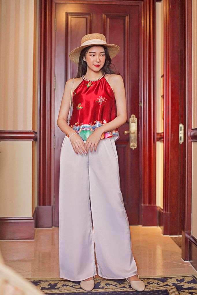 Áo yếm Họa Bình đính hạt - Sóng nước - Đỏ