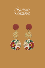 Hoa tai DN147 Đất nung mẫu đơn đỏ phối hoa hồng