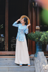 Áo bà ba lụa tơ tằm Phượng Liên - Xanh biển nhạt