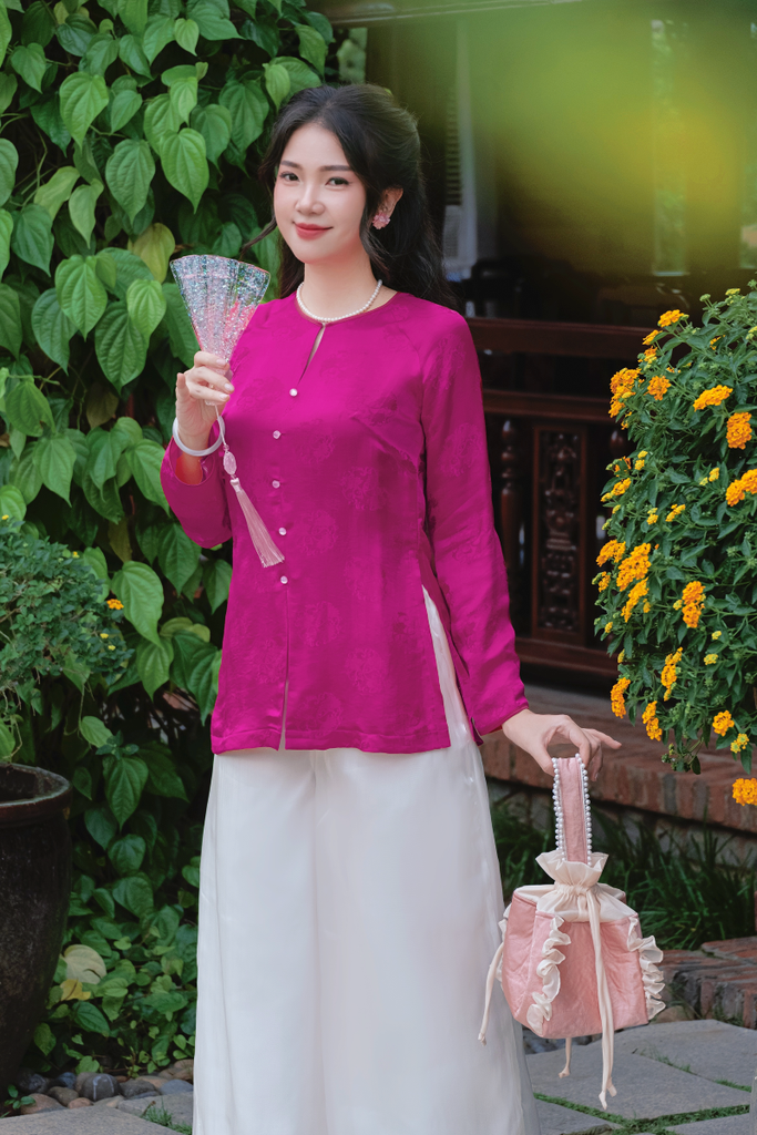 Áo bà ba lụa tơ tằm Phượng Liên - Hồng sen