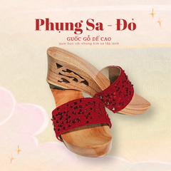 Guốc gỗ Đế cao quai nhung kim sa Phụng Sa